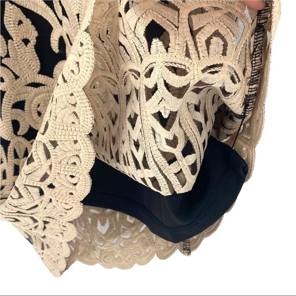 foxiedox Dress Womens Medium Black Ivory Embroidered Mini Double Strap Party - Picture 5 of 13